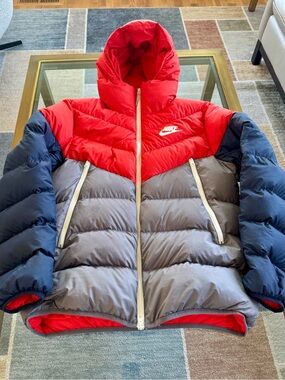 Nike Windrunner Down orange, Gray & Navy Colorblock Puffer Jacket